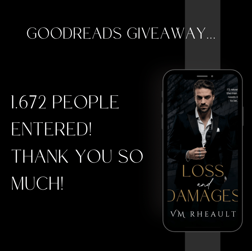black background. text says: goodreads giveaway.... 1672 people entered. thank you so much

Loss and Damages cover appearing like it's on a cell phone screen
